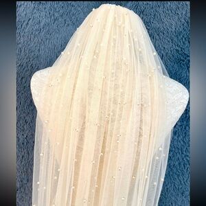 Champagne and pearl floor length wedding veil